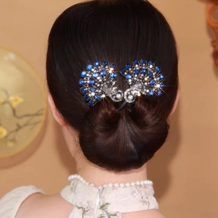 Rhinestone Swan Hair Bun Maker with Elegant Twist [BLUE]