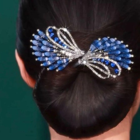 Rhinestone Crystal Blue Feather Deft Bun Hair Bun [BLUE ]