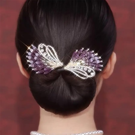 Rhinestone Crystal Blue Feather Deft Bun Hair Bun [LAVENDER]